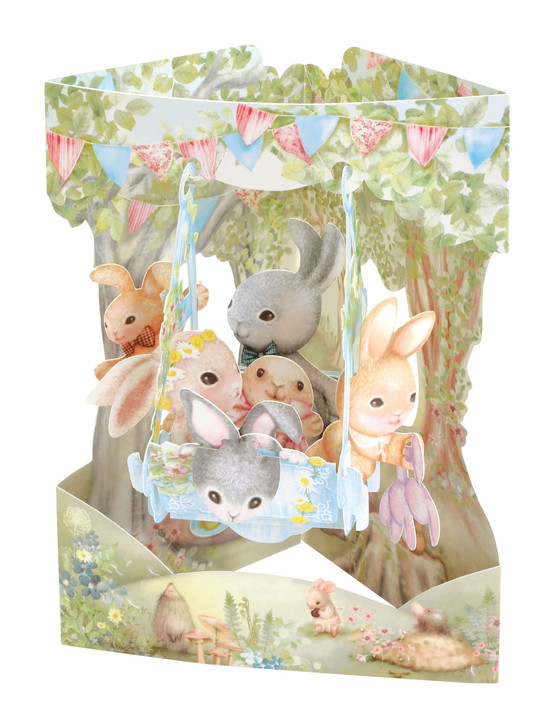 3D Pop-Up Card Rabbits On A Swing Boat Swing Card - Luxury Greetings Card for Kids, Her, Any Occasion, Easter