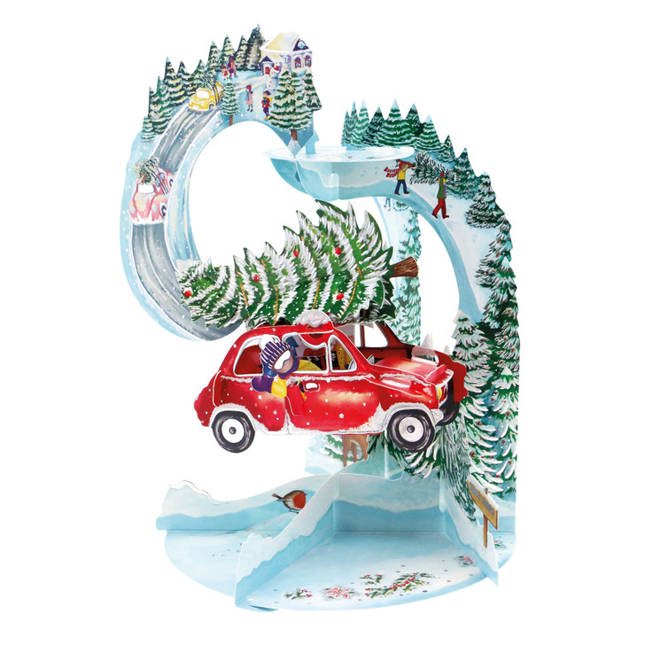 3D Pop-Up Christmas Card - Driving Home For Christmas Pendulum Card - Luxury Holiday Card for Family, Kids, Someone Special, for Him, for Her