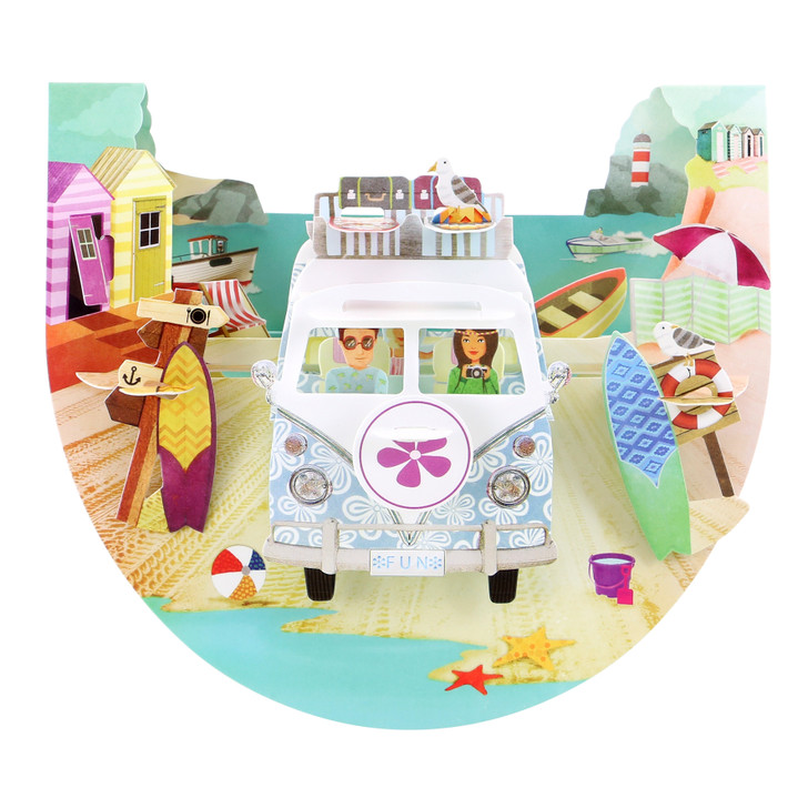 3D Pop-Up Card - Camping Van, Beach Pop n' Rock Card - Luxury Greetings Card For Her, For Him, For Birthday, For Any Occasion