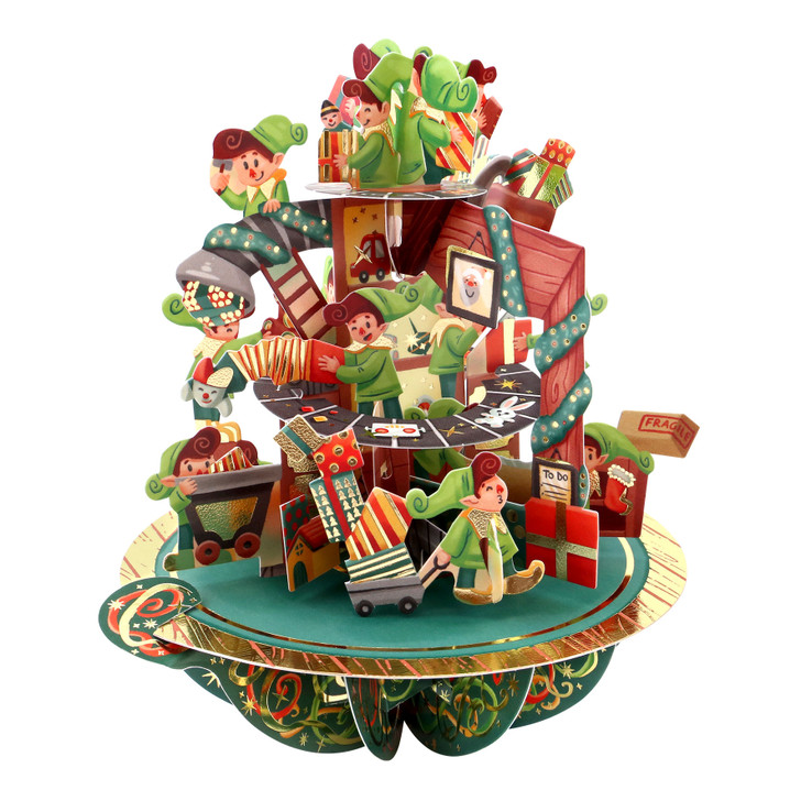 3D Pop-Up Christmas Card - Santa's Workshop Pirouettes Card - Luxury Holiday Card for Family, Kids, Him, Her, Someone Special