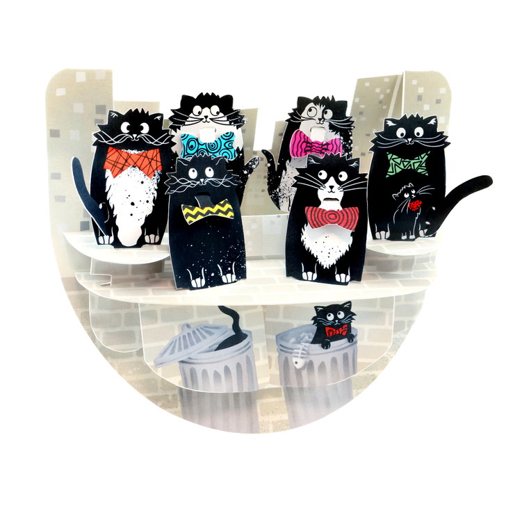 3D Pop-Up Card - Cats With Bowties Pop n' Rock Card - Luxury Greetings Card For Kids, For Her, For Him, For Birthday