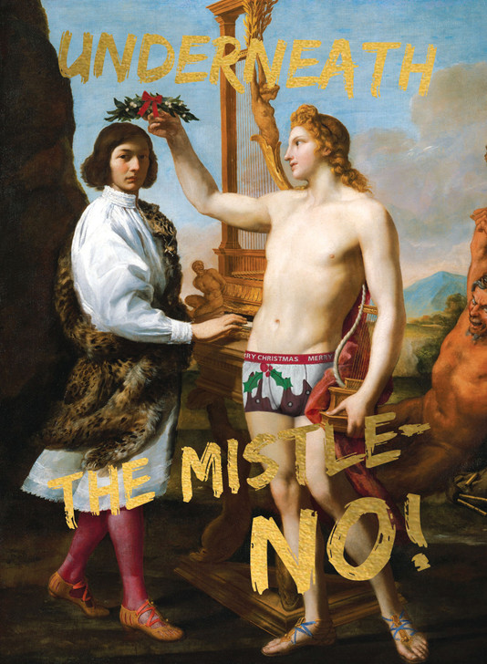 Masterpieces Classical Art Greetings Card - Underneath The Mistle-NO - Christmas Card with a Humourous Modern Twist - For Him, For Her, For Someone Special