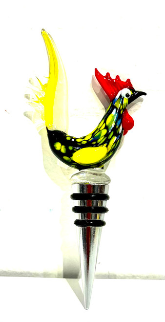 Glass Wine Stopper Black&Yellow  Rooster