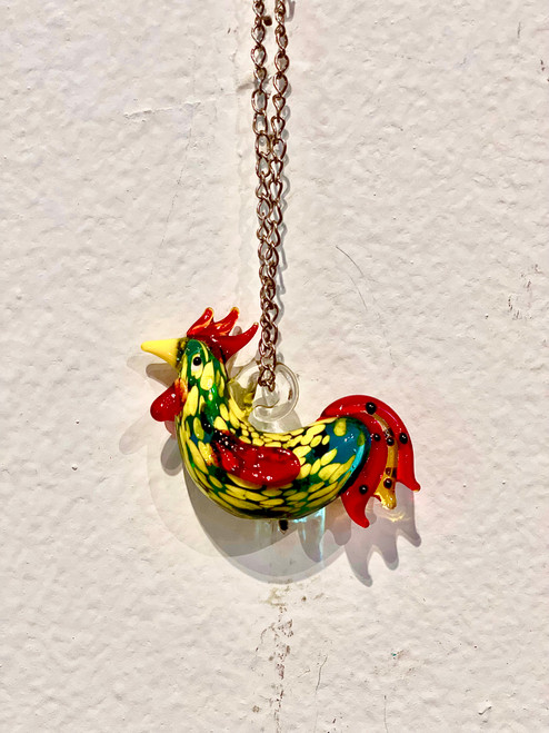  Glass Ornament Green Murano Rooster