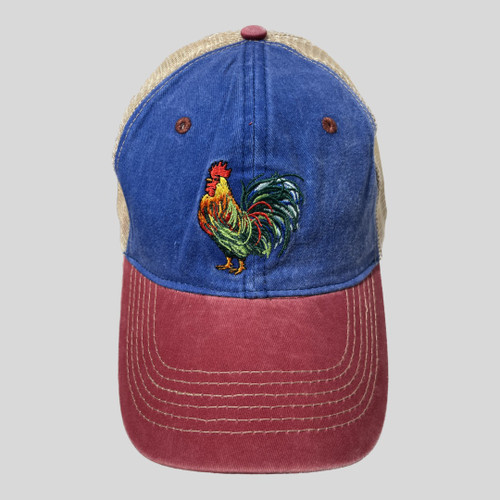 Watercolor Rooster Blue & Burgundy Trucker Cap