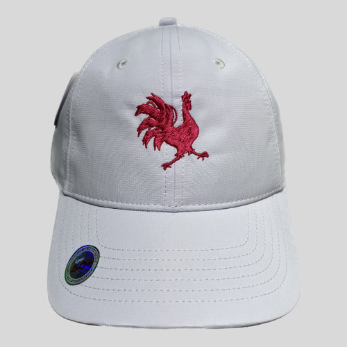 Rooster Silhouette Pink on White UV Resistant Cap