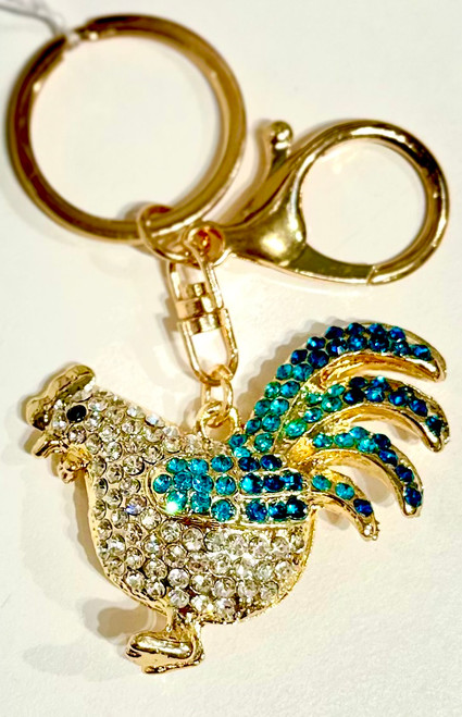 Rooster Blue Sparkling Chicken Keychain