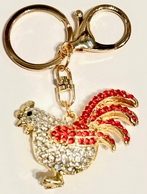 Rooster Red Sparkling Chicken Keychain