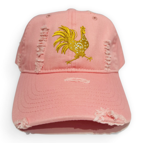 Pink Distressed with Gold Rooster Logo