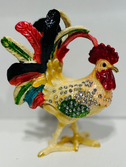 Key West White Rooster, Metal, Key West, Trinket Box #1893