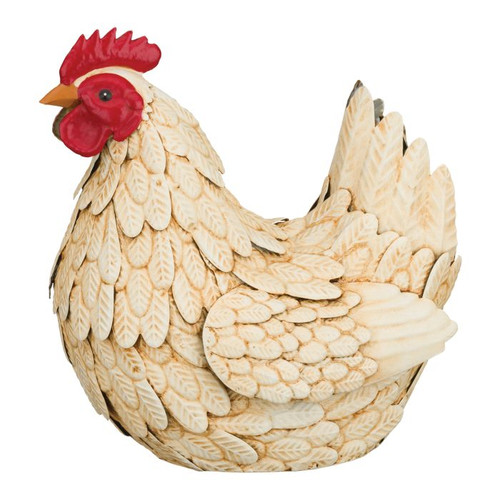 Crafted from durable metal, this rooster stands proud with realistic detailing and colors that captures the essence of the Betty Hen specific breed. Amazing feather details and finishes in soft tans, greens, and white.
Dimensions 10.75"x7.25"x11.25"