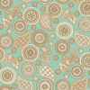 Modern Tyke fabric with tan floral medallions on aqua background