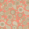 Modern Tyke fabric with tan floral medallions on coral background