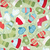 Light green Christmas fabric with colorful mittens and mugs