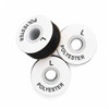 Three black Sew Smooth Style L polyester bobbins with white cardboard sides
