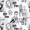 Harry Potter character fabric in black line art on white background