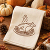 Cooked turkey outline embroidery on white towel with fall pumpkins