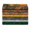 Woodland Wander Batiks seven-piece fat quarter bundle stacked in earth tones