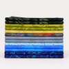 River & Fern Batiks 13-piece fat quarter bundle stacked in green, blue, and multicolor prints
