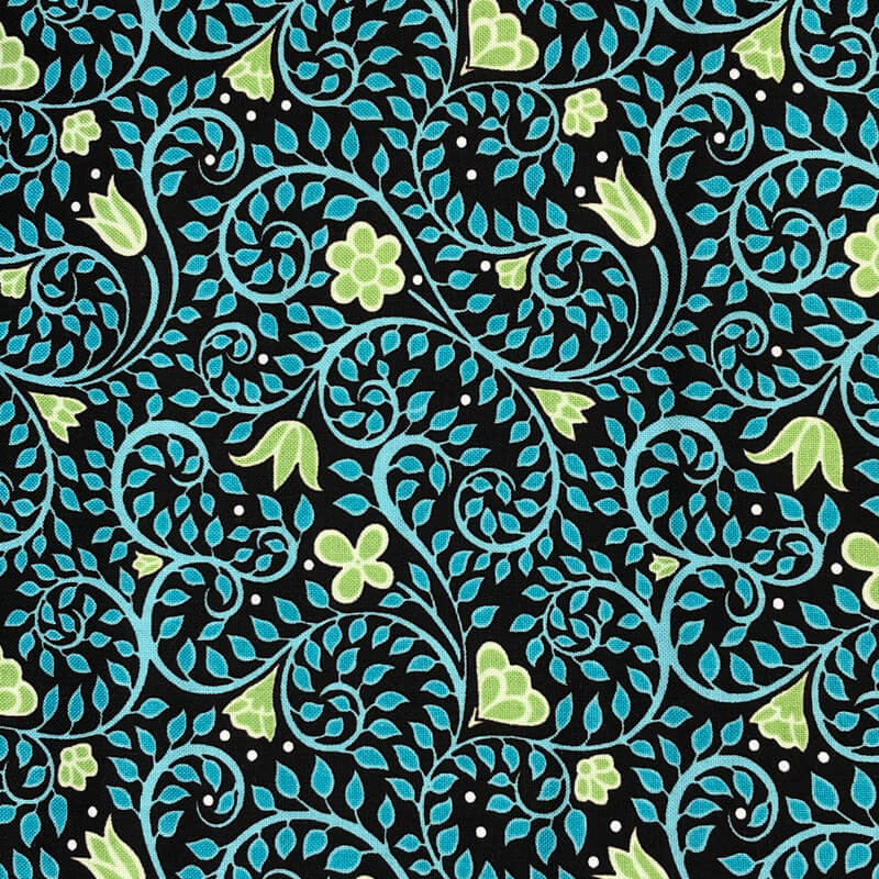 Benartex - Folk Art Fantasy - Floral Vine - Blue/Black | Sit n