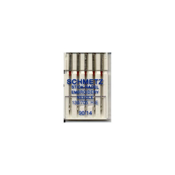 Schmetz Embroidery Needles 90/14 Flat Large Eye (HE) 5Pk sewing needle package