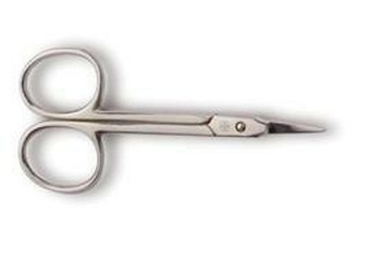 Silver 3.5-inch curved-point embroidery scissors on white background