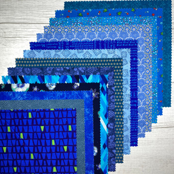 Stack of Blue 10-inch precut fabric squares
