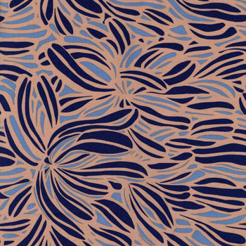 Blue/Coral Day Dreaming Leaves quilting fabric by Leutenegger