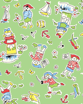Lt Green Playtime Pirates quilting fabric by River's Bend