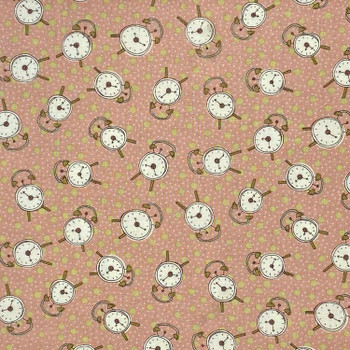 Henry Glass - All In A Day - Tossed Alarm Clocks - Coral | Sit n' Sew Fabrics By the Yard