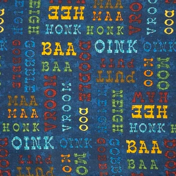 Dk Blue McAnderson's Farm Farm Sounds quilting fabric by Henry Glass