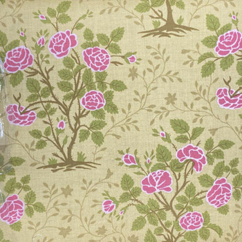 Tan Garden Gate Rose Bush quilting fabric by RJR style RJR-2802/3