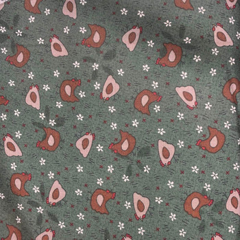 Green High Meadow Farm Tossed Chickens quilting fabric by RJR