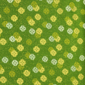 Green Ribbon Floral Metallic Medallions quilting fabric by Benartex style BEN-746M/42