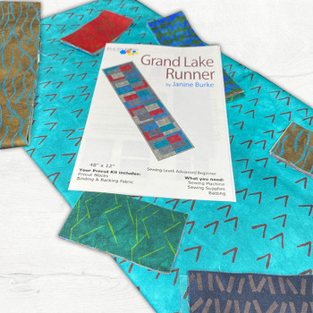 Grand Lake table runner quilt kit with pattern and turquoise fabrics