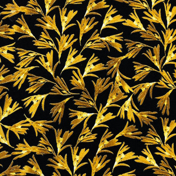 Black/Gold Natural Beauty Metallic Tonal Flora quilting fabric by Benartex