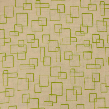 Tan/Green Modern Marks Abstract Rectangles quilting fabric by Benartex