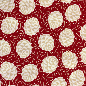 Red Winter Story Tonal Pine Cones quilting fabric by Benartex