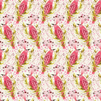 Pink Exotic Splendour Dawn Chorus quilting fabric by RB Studios detail 2