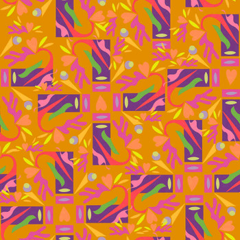 Mustard Flora Cutouts Candy Heart quilting fabric by RB Studios