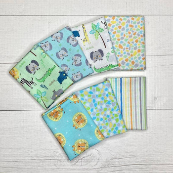 Jungle Jamboree fat quarter bundle in aqua, green, blue, and animal prints