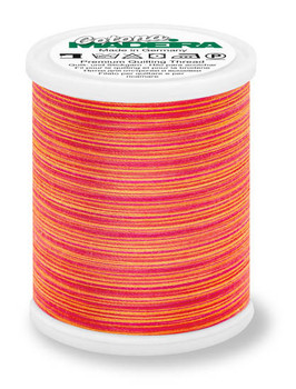 Madeira Cotona 50 Tropical Feels thread spool in coral and orange variegated shades