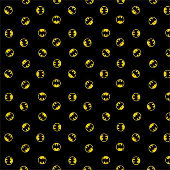 Black Camelot Batman Logo Tossed quilting fabric by Camelot