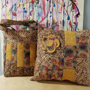 Decorative pillows made with warm neutral cork fabric prints