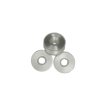 Three white Sew Smooth Style L polyester bobbins with plastic sides