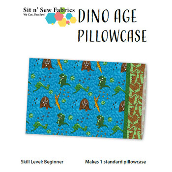 Roaming Dinosaurs pillowcase kit pattern with blue dinosaur fabric