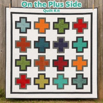 Finished On the Plus Side quilt with multicolor plus blocks