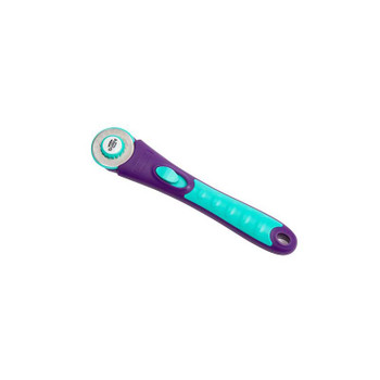 DQC 28mm stick-handle rotary cutter in teal and purple