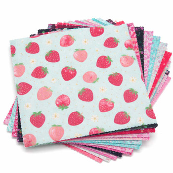 Stack of Triangle Love 10-inch squares with strawberry print on top