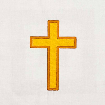 Classic Christian cross machine embroidery design stitch out in gold and orange outline, religious DST embroidery file
